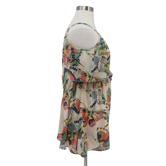 Simply Be Beige Butterfly Print Chiffon Drawstring Waist Tunic Top Plus Size 16 - Picture 3 of 6